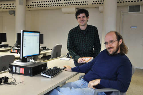 Course instructor Adam Hammond (left) enlisted the help of computer science teaching assistant Julian Brooke to make computerized stylistic analysis possible.