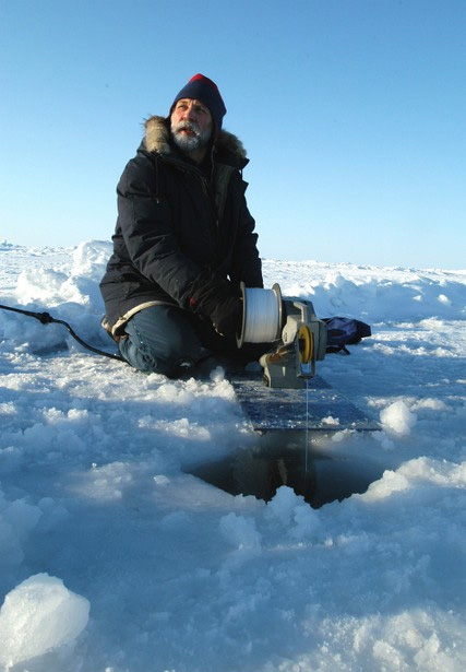 James Morison lowers instruments to measure salinity. Direct measurements were combined with data from NASA satellites revealing a major redistribution of freshwater in the Arctic.