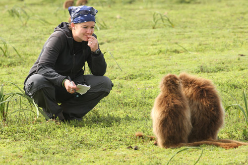 Eila Roberts, a graduate student in psychology, identifying female geladas.