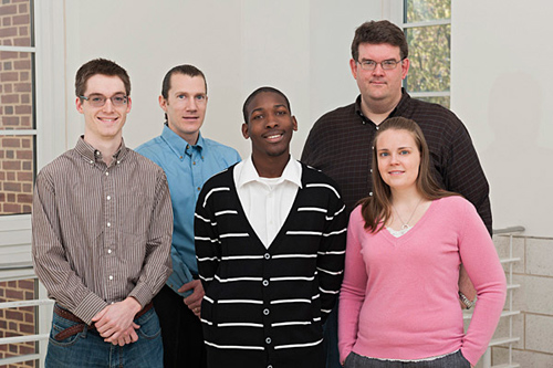 Pictured are (from left, front row) Derek Ahneman, Keywan Johnson and Sara Martin and (back) Jesse McAtee and Donald Watson, assistant professor.