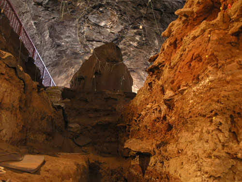 View from the bottom of the excavated area towards the entrance of Wonderwerk Cave.