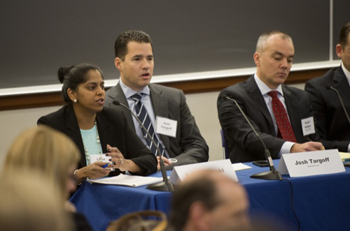 Lopa Zeilinski of TIAA-CREF makes a point during a discussion of corporate governance issues.