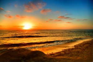 Sunset along a Southern California beach. Location: La Jolla, CA, USA. Image credit: Guy DeMeo, U.S. Geological Survey  (Click image to enlarge)