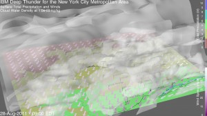 IBM is helping organizations all over the world manage the Big Data deluge for better environmental forecasting. An IBM Deep Thunder visualization of weather in the New York City Metropolitan Area. Image credit: IBM (Click image to enlarge)