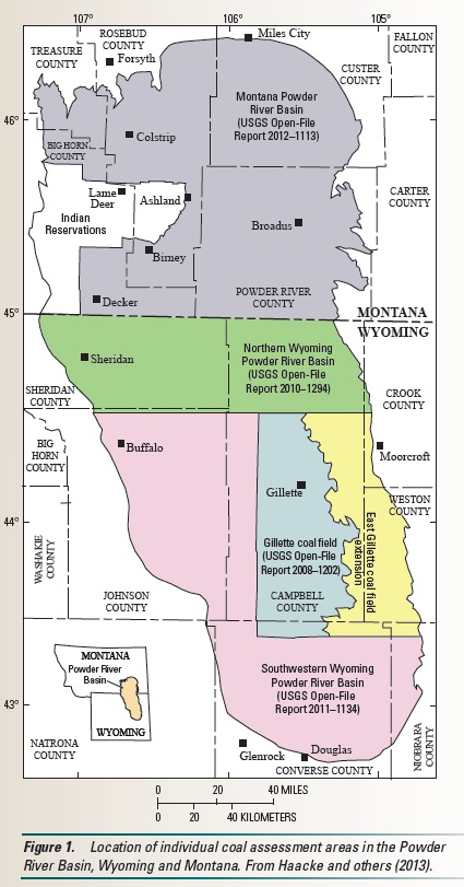Powder River Basin Assessment Map — A map showing the four assessment units for the 2013 USGS Powder River Basin coal assessment. Image credit: U.S. Geological Survey
