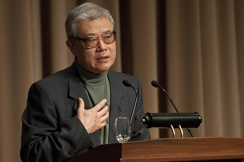 Chinese-American author Ha Jin speaks in the Transnational Encounters series. Photo by Doug Baker