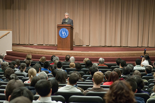 Chinese-American author Ha Jin speaks in the Transnational Encounters series. Photo by Doug Baker