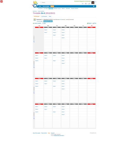 ClassedIn.com Timetable. The Classed In course scheduling system supports semester, trimester, quarter and modular reporting periods. Users can also view detailed lesson information by clicking on the corresponding fields. Image credit: Microsoft