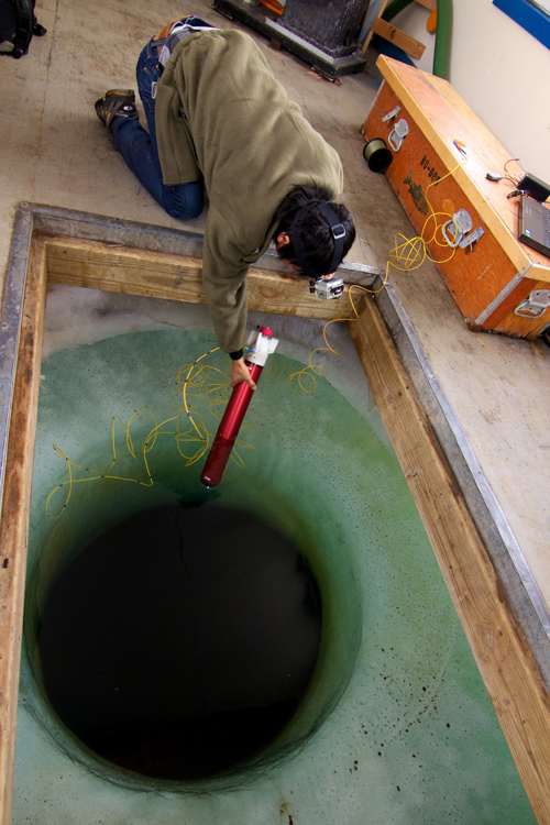 A student tests the Micro-Submersible Lake Exploration Device used to access Antarctic subglacial Lake Whillans. About the size and shape of a baseball bat, the robotic sub is equipped with hydrological chemical sensors and a high-resolution imaging system. The instruments and cameras were used to characterize the geology, hydrology and chemical characteristics of the lake. JPL researcher Alberto Behar supervised a team of students from Arizona State University, Tempe, in designing, developing, testing and operating the sub. Image credit: NASA/JPL-Caltech