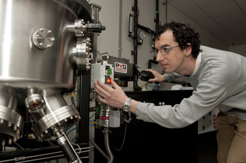 UD's Joshua Hertz leads a research team that is manipulating cubic zirconia to improve conductivity in fuel cells. Photo by Kathy F. Atkinson