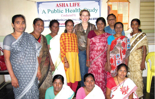 AHSA-LIFE Study. UCLA's Adey Nyamathi (center) with program participants. Image courtesy of UCLA School of Nursing