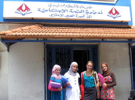 Amelia Reese Masterson (second from right) and data collectors outside of a clinic in the northern Lebanese town of Bireh that is run by the Rafik Hariri Foundation. She and colleagues interviewed many Syrian women inside the clinic and around the neighborhood. Image credit: Yale University