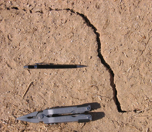 WHOI postdoctoral scholar Matt Wei and his colleagues measured cracks resulting from a creep event on California's Superstition Hills Fault in 2006. (Photo courtesy of Matt Wei)