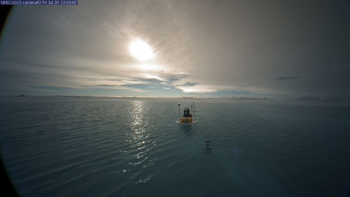 The view from webcam 2 on July 26 shows open water on the ice. Image credit: NSF North Pole Environmental Observatory