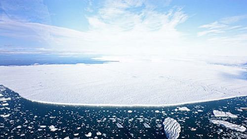 Aerial view of the ice island that broke off Greenland's Petermann Glacier on July 16, 2012. Photo courtesy of Andreas Muenchow, University of Delaware, and Canadian Coast Guard Ship Henry Larsen