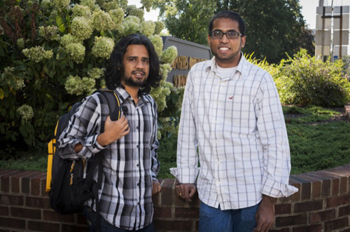 Raja Ganesh (left) and Subramani Sockalingam won first place in the American Society for Composites inaugural Student Simulation Challenge. Photo by Kathy F. Atkinson