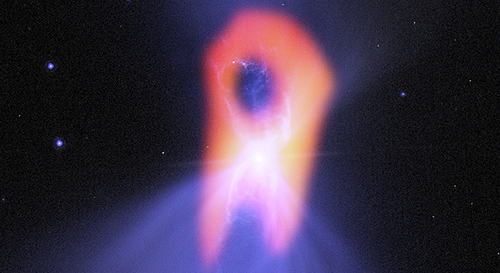 The Boomerang nebula, called the "coldest place in the universe," reveals its true shape to the Atacama Large Millimeter/submillimeter Array (ALMA) telescope. Image credit: NRAO/AUI/NSF/NASA/STScI/JPL-Caltech