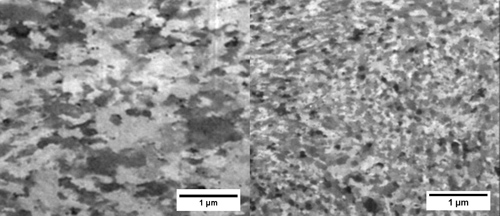 The model correctly predicted the material on the left would not be stable at high temperatures and that the material on the right would retain its nanoscale grain size. Image credit: Mostafa Saber