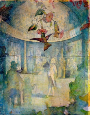 "Leverian's Hummingbird," mixed media on paper by Virginia Bradley. . Image by Virginia Bradley