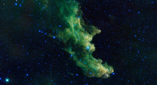 An infrared portrait of the Witch Head nebula from NASA's Wide-field Infrared Survey Explorer, or WISE, shows billowy clouds where new stars are brewing. Image credit: NASA/JPL-Caltech