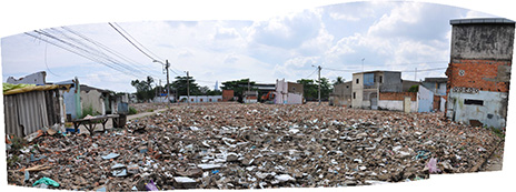 Yale anthropologist Erik Harms is completing a three-year study of the demolition and reconstruction of two urban zones in Ho Chi Minh City. This is a view of the eviction and land clearance in Thu Thiem in September 2010. (Photo by Erik Harms)
