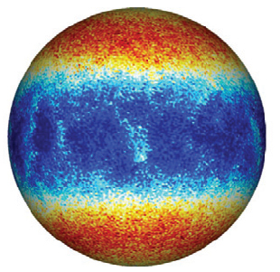 Zonal flows in Europa-like ocean simulation. Image credit: University of Texas Institute for Geophysics.