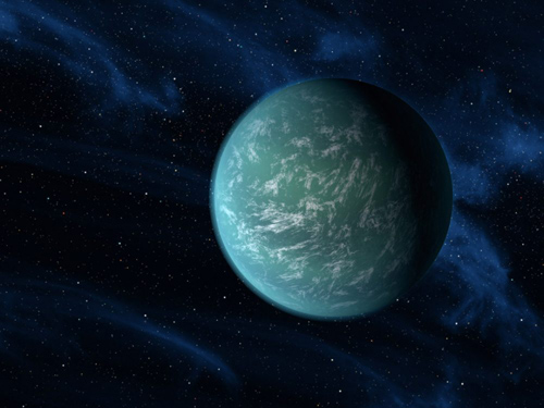 The Milky Way is home to numerous massive terrestrial planets (super-Earths). A new study by researchers at Northwestern University and the University of Chicago challenges conventional wisdom that these planets are probably covered completely in water. Shown here is an artist’s conception of Kepler-22b, a planet known to comfortably circle in the habitable zone (where liquid water could persist) of a sun-like star. The planet is nearly 2.4 times the size of Earth. Image courtesy of NASA/Ames/Jet Propulsion Laboratory-Caltech