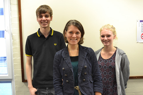 Dr Laurel MacKenzie and two students George Bailey (from Manchester) and Jessica Fox (from Southampton). Image credit: University of Manchester