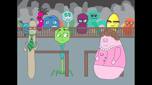 In the video, cartoon characters playing parts in a murder trial portray microbes and viruses fighting for survival in the ocean. Image credit: University of Arizona