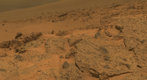 NASA's Mars Exploration Rover Opportunity observed this outcrop on the "Murray Ridge" portion of the rim of Endeavour Crater as the rover approached the 10th anniversary of its landing on Mars. Image credit: NASA/JPL-Caltech/Cornell Univ./Arizona State Univ