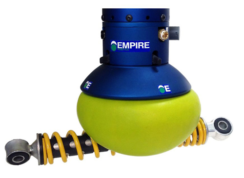 VERSABALL is shown here dexterously picking up a shock absorber, but it also can handle hex nuts, glass or plastic bottles and other objects with odd shapes. VERSABALL is a new commercial product derived from the robot-gripper invention of researchers at the University of Chicago and Cornell University. Image courtesy of Empire Robotics