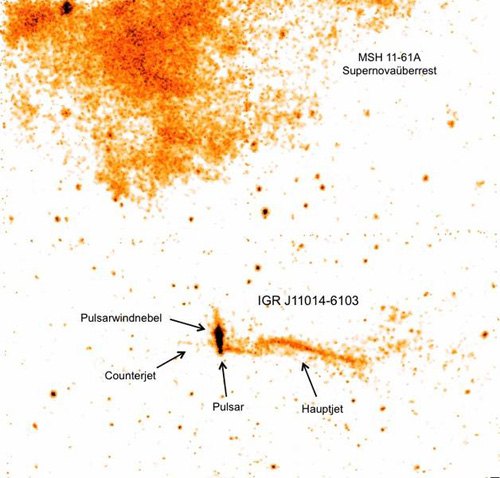 IGR J11014-6103 im Röntgenlicht, aufgenommen mit dem Chandra-Satellitenteleskop. Abbildung credit: ISDC/L. Pavan, Astronomy&Astrophysics 2014, 562, A122