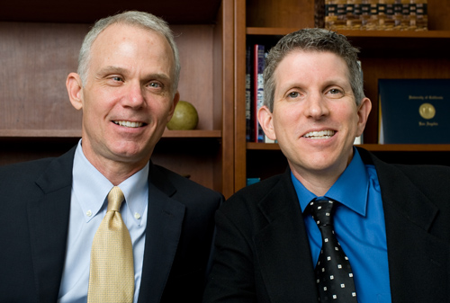 UCLA professors Thomas Bradbury (left) and Benjamin Karney, authors of "Love Me Slender: How Smart Couples Team Up to Lose Weight, Exercise More, and Stay Healthy Together." Image credit: University of California