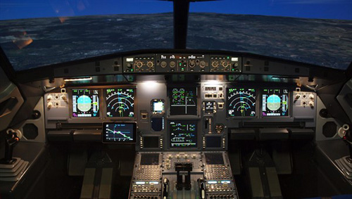 Sicht aus dem A320-Cockpit. Image credit: DLR