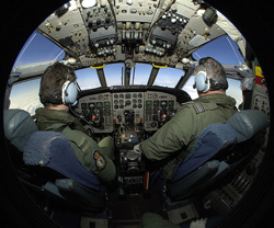 RAF Pilot Training in Cockpit of Nimrod Aircraft (Image credit: SAC Brown RAF/MOD, source Wikimedia Commons)