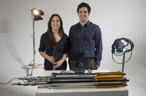 Cinema and Media Studies students Stephanie Zelaya, AB‘13, and fourth-year Vicente Fernandez worked as interns on the feature film Divergent last year in Chicago. Photo by Robert Kozloff