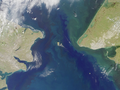The Bering Strait is a shallow, 58-mile-wide channel between Russia and Alaska that connects the Pacific and Arctic oceans. The Chukchi Sea is to the north, and the Bering Sea is to the south. Image credit: NASA