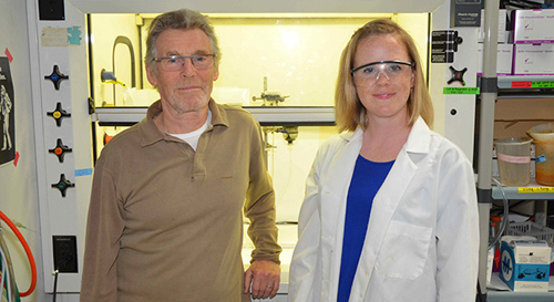 Michael Russell and Laurie Barge of NASA's Jet Propulsion Laboratory, Pasadena, Calif., are pictured in their Icy Worlds laboratory, where they mimic the conditions of Earth billions of years ago, attempting to answer the question of how life first arose. Image credit: NASA/JPL-Caltech