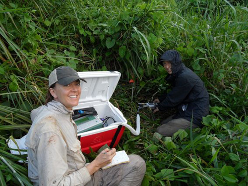 Daniela Cusack, UCLA assistant professor of geography, with then-student Joey Lee, conducting research in Puerto Rico. Image credit: UCLA