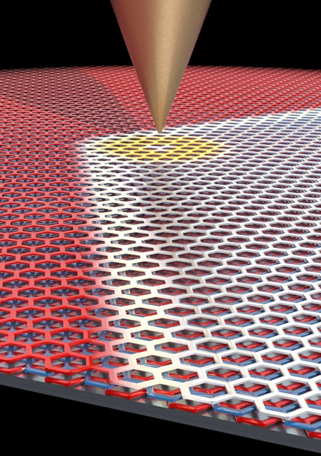 Using a sharp metal scanning tunneling microscopy tip, LeRoy and his collaborators were able to move the domain border between the two graphene configurations around. (Image credit: Pablo San-Jose ICMM-CSIC)