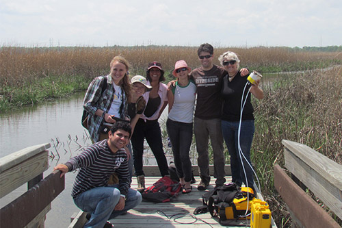 Through a U.S. Department of Agriculture Borlaug Fellowship, Karla Toleda of Mexico (right) has teamed with UD scientists led by Rodrigo Vargas (second from right). Image credit: University of Delaware