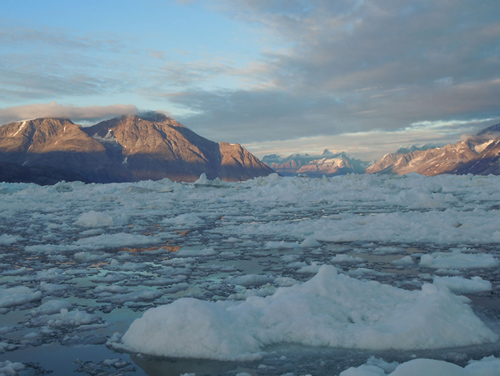 Sermilik Fjord, into which Helheim Glaciers drains, in August 2011. (Photo courtsey of Nicholas Beaird)