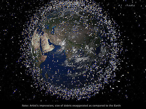 Illustration des Weltraummülls, der unsere Erde umgibt. (Image copyright: ESA)