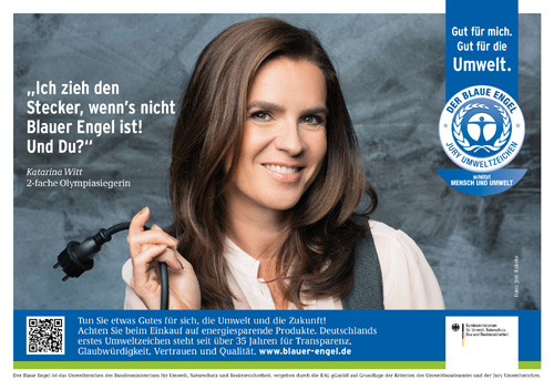 Katarina Witt ist Umweltbotschafter für den "Blauen Engel", weil er das Klima schützt. Photo credit: Jim Rakete