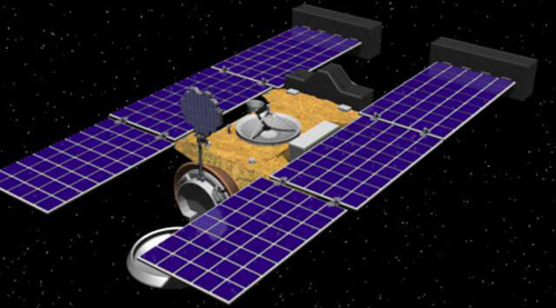 Artist’s rendering of the Stardust spacecraft. The spacecraft was launched on February 7, 1999, from Cape Canaveral Air Station, Florida, aboard a Delta II rocket. It collected cometary dust and suspected interstellar dust and sent the samples back to Earth in 2006. Image credit: NASA JPL 