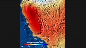 Trends in total water storage in California, Nevada and bordering states from NASA's Gravity Recovery and Climate Experiment (GRACE) satellite mission, September 2011 to September 2014. NASA scientists use these images to better quantify drought and its impact on water availability. Two-thirds of the measured losses were a result of groundwater depletion in California's Central Valley. Image credit: NASA JPL/Caltech (Click image to enlarge)