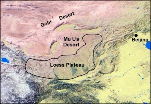 Map showing the location of China's Loess Plateau. Image credit: Paul Kapp/ UA Department of Geosciences (Click image to enlarge)